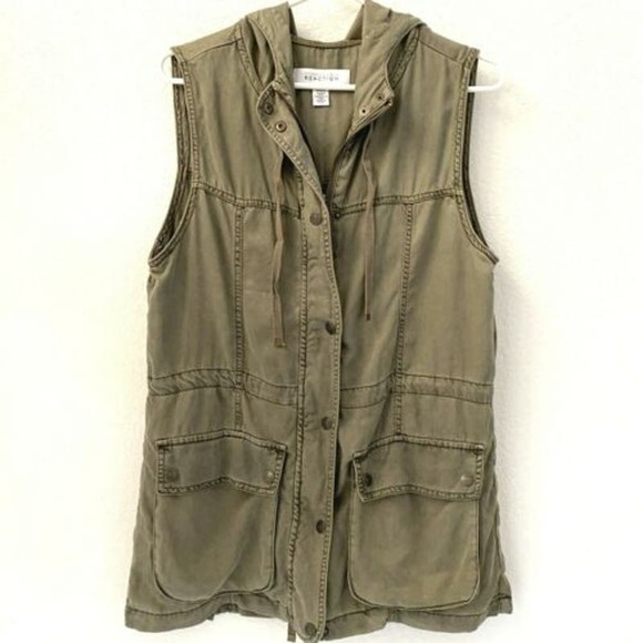 Kenneth Cole Military Green Hooded Sleeveless Vest Size Small - Picture 3 of 7
